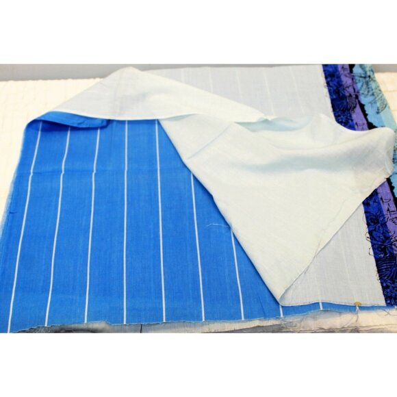 1 yd Vtg 1980s Blue Striped Cotton Fabric Beach Island Flowers Boats Purple 45" - Picture 8 of 9